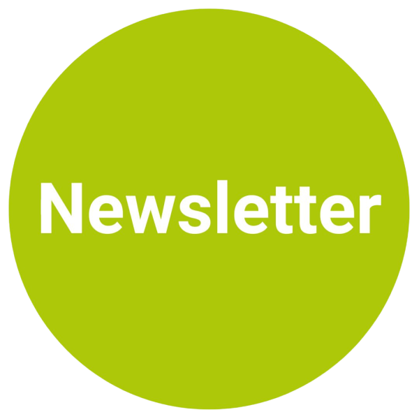 Ein grüner Kreis im Corporate Design von XXtalents mit der Aufschrift "Newsletter"